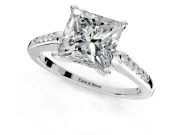 Solitaire Engagement Ring Setting for Princess Cut Center with Channel Accents and Prong Head in Sterling Silver