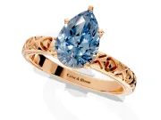 Solitaire Engagement Ring Setting for Fancy Blue Pear-Shaped Center with XO Engraved Band and Prong Head in Rose Gold