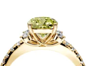 Paired Accent Engagement Ring Setting for Fancy Yellow Cushion Cut Center with Pave Band and Prong Head in Yellow Gold