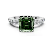 Shared-Prong Engagement Ring Setting for Fancy Green Asscher Cut Center with Graduated Accents and Prong Head in Sterling Silver