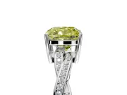 Solitaire Engagement Ring Setting for Fancy Yellow Cushion Cut Center with Twisted Pave Band and Prong Head in White Gold