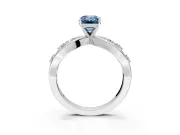 Solitaire Engagement Ring Setting for Fancy Blue Emerald Cut Center with Criss-Cross Accent Band and Prong Head in Platinum