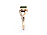 Solitaire Engagement Ring Setting for Fancy Green Emerald Cut Center with Pave Bypass Swirl Band and Prong Head in Rose Gold