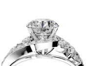 Halo Engagement Ring Setting for Round Cut Center with Marquise and Pave Bypass Band and Prong Head in Platinum