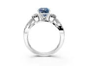 3 Stone Engagement Ring Setting for Fancy Blue Radiant Cut Center with Pave Split Shank and Prong Head in Sterling Silver