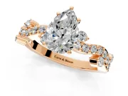 Solitaire Engagement Ring Setting for Pear-Shaped Center with Bar-Station Pave Twist and Prong Head in Rose Gold