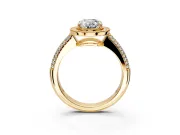 Milgrain Halo Engagement Ring Setting for Oval Center with Three-Sided Pave Band and Prong Head in Yellow Gold