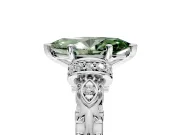 Solitaire Engagement Ring Setting for Fancy Green Marquise Center with Filigree Band and Prong Head in Sterling Silver