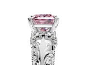 Solitaire Engagement Ring Setting for Fancy Pink Princess Cut Center with Filigree Accent Basket and Prong Head in White Gold