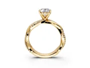 Solitaire Engagement Ring Setting for Oval Center with Pave and Plain Crossover and Basket Head in Yellow Gold