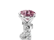 Solitaire Engagement Ring Setting for Fancy Pink Round Cut Center with Bar-Station Pave Twist and Prong Head in Platinum