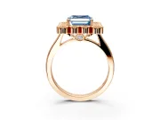 Cluster Halo Engagement Ring Setting for Fancy Blue Asscher Cut Center with Milgrain Bezel Accents and Prong Head in Rose Gold