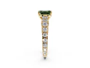 Solitaire Engagement Ring Setting for Fancy Green Emerald Cut Center with Pave Cathedral Shoulders and Prong Head in Yellow Gold