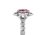 Floral Engagement Ring Setting for Fancy Pink Asscher Cut Center with Pave Band and Floral Prong Head in White Gold