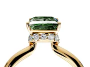 Hidden Halo Engagement Ring Setting for Fancy Green Princess Cut Center with Plain Rounded Band and Prong Head in Yellow Gold