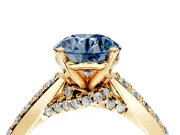 Solitaire Engagement Ring Setting for Fancy Blue Round Cut Center with Crossover Accents and Prong Head in Yellow Gold