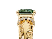 Solitaire Engagement Ring Setting for Fancy Green Radiant Cut Center with Filigree Accent Basket and Prong Head in Yellow Gold