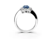 Halo Engagement Ring Setting for Fancy Blue Radiant Cut Center with Milgrain Channel Band and Prong Head in Sterling Silver