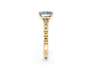 Solitaire Engagement Ring Setting for Fancy Blue Radiant Cut Center with Bezel-Dot Beaded Band and Prong Head in Yellow Gold