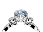3 Stone Engagement Ring Setting for Fancy Blue Marquise Center with Pave Twist Band and Prong Head in White Gold