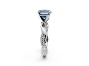 Solitaire Engagement Ring Setting for Fancy Blue Asscher Cut Center with Pave and Plain Crossover and Basket Head in Platinum