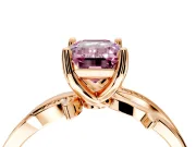 Solitaire Engagement Ring Setting for Fancy Pink Emerald Cut Center with Pave and Plain Crossover Band and Prong Head in Rose Gold