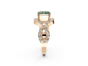 Halo Engagement Ring Setting for Fancy Green Radiant Cut Center with Pave Infinity Twist Band and Prong Head in Rose Gold