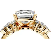 Cluster Engagement Ring Setting for Asscher Cut Center with 2-Row Shoulder Clusters and Prong Head in Yellow Gold