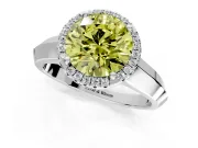 Halo Engagement Ring Setting for Fancy Yellow Round Cut Center with Knife Ridge Cathedral Band and Prong Head in Platinum