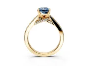 Solitaire Engagement Ring Setting for Fancy Blue Radiant Cut Center with Crossover Accents and Prong Head in Yellow Gold