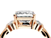 Solitaire Engagement Ring Setting for Asscher Cut Center with Grooved Bar Accent Band and Prong Head in Rose Gold