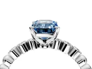 Solitaire Engagement Ring Setting for Fancy Blue Emerald Cut Center with Bezel-Dot Beaded Band and Prong Head in Platinum