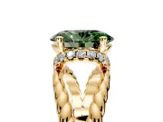 Halo Engagement Ring Setting for Fancy Green Oval Center with Rope Twist Split Shank and Prong Head in Yellow Gold