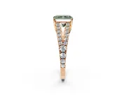 Solitaire Engagement Ring Setting for Fancy Green Radiant Cut Center with Pave Split Shank and Prong Head in Rose Gold
