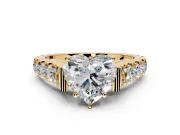 Solitaire Engagement Ring Setting for Heart-Shaped Center with Pave Cathedral Shoulders and Prong Head in Yellow Gold