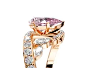 Solitaire Engagement Ring Setting for Fancy Pink Pear-Shaped Center with Pave Bypass Twist Band and Prong Head in Rose Gold