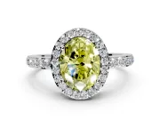 Halo Engagement Ring Setting for Fancy Yellow Oval Center with Heart-Shaped Openwork, Pave Band and Prong Head in Platinum