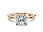 Solitaire Engagement Ring Setting for Cushion Cut Center with Bamboo Band and Prong Head in Rose Gold