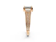 Solitaire Engagement Ring Setting for Emerald Cut Center with Accented Split Shank and Prong Head in Rose Gold
