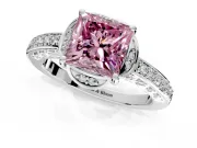 Floral Engagement Ring Setting for Fancy Pink Princess Cut Center with Four Accent Clusters and Prong Head in White Gold