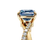Solitaire Engagement Ring Setting for Fancy Blue Asscher Cut Center with Half-Pave Crossover Band and Prong Head in Yellow Gold