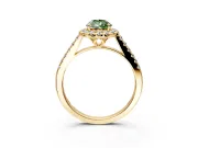 Halo Engagement Ring Setting for Fancy Green Pear-Shaped Center with Raised Halo, Pave Band and Prong Head in Yellow Gold