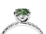 Solitaire Engagement Ring Setting for Fancy Green Cushion Cut Center with Shared-Prong Accents and Prong Head in Sterling Silver
