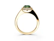 Halo Engagement Ring Setting for Fancy Green Cushion Cut Center with Plain Tapered Band and Prong Head in Yellow Gold