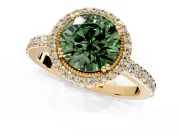 Halo Engagement Ring Setting for Fancy Green Round Cut Center with Inner Milgrain Border and Prong Head in Yellow Gold
