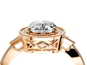Halo Engagement Ring Setting for Oval Center with Milgrain Rim, Pave Band and Prong Head in Rose Gold
