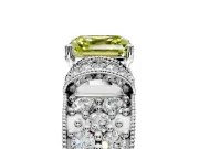 Pave Engagement Ring Setting for Fancy Yellow Asscher Cut Center with Curved Accent Rows, Openwork and Prong Head in Sterling Silver