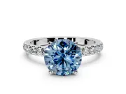 Open Basket Engagement Ring Setting for Fancy Blue Round Cut Center with Pave Band and Prong Head in Platinum
