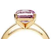 Solitaire Engagement Ring Setting for Fancy Pink Asscher Cut Center with Basket Rail and Prong Head in Yellow Gold
