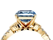 Leaf Motif Engagement Ring Setting for Fancy Blue Asscher Cut Center with Pave Band and Prong Head in Yellow Gold